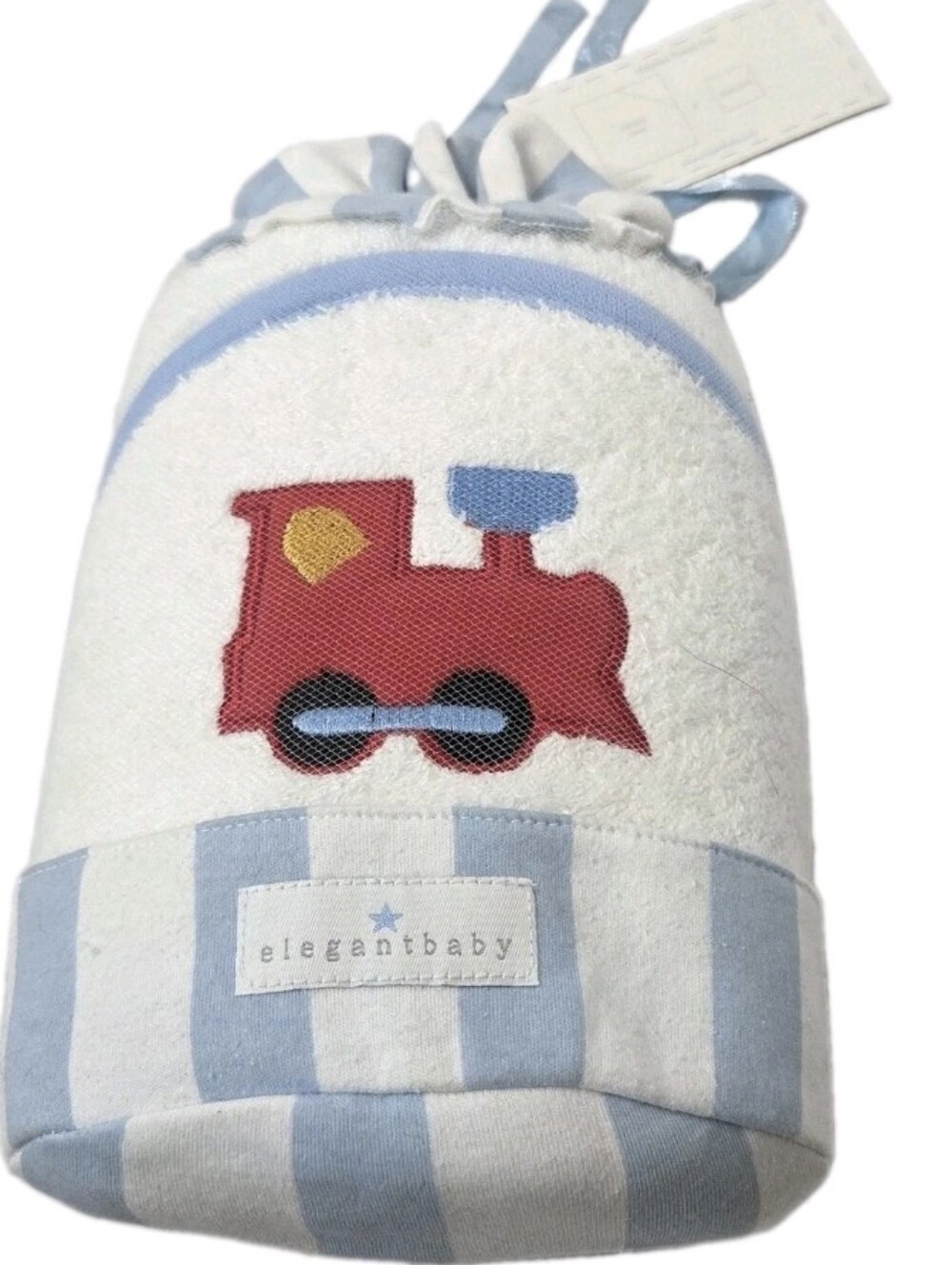 Elegant Baby Blue & White Striped Baby Train Hooded Towel